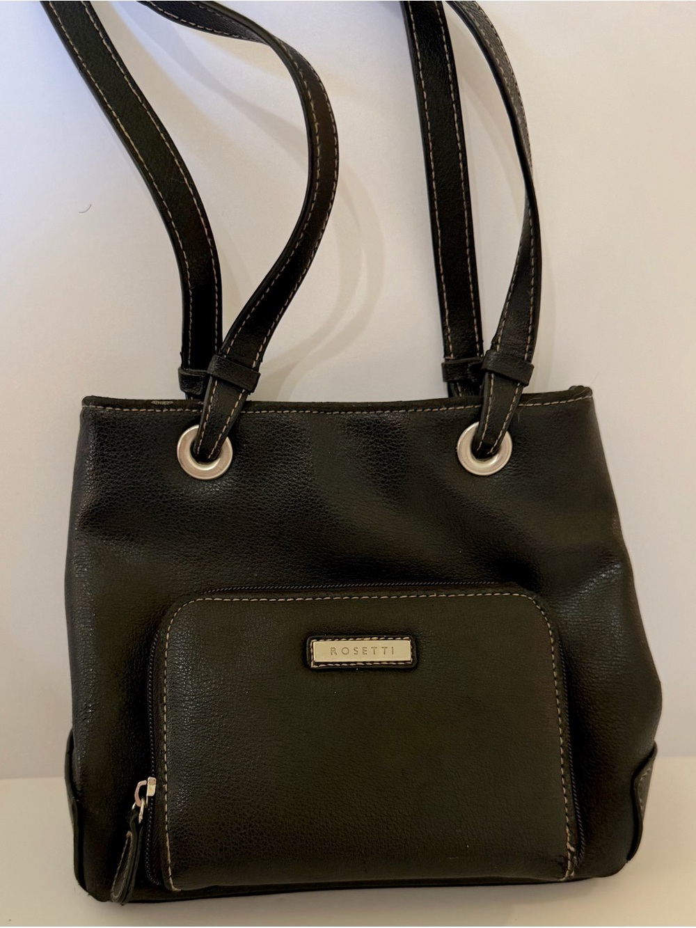 Rosetti Black Leatherette Shoulder Bag with Front Zip Pocket